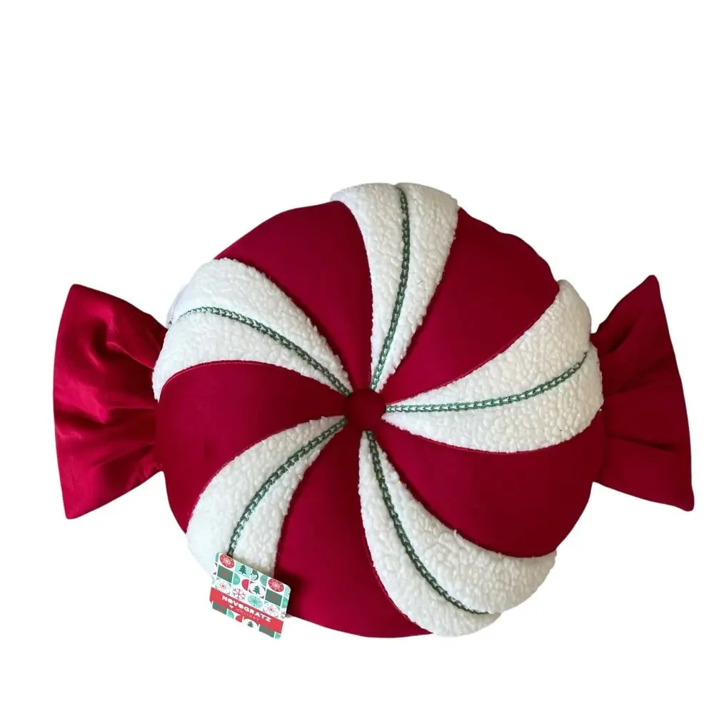 Christmas PEPPERMINT CANDY Shaped Pillow 29x17 Holiday Red Swirl by Novogratz